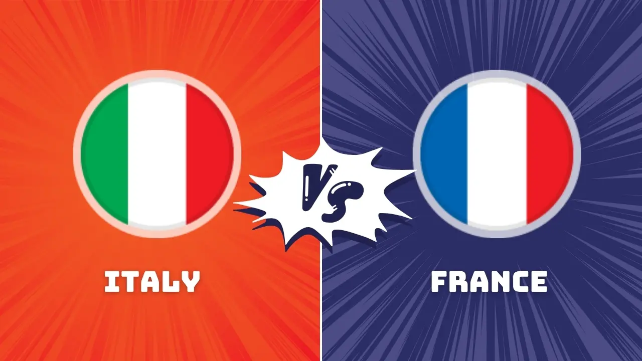A vibrant depiction of Italy vs France at San Siro in UEFA Nations League showdown